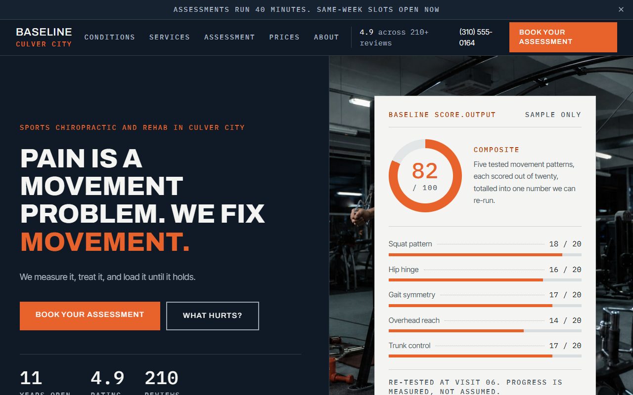The Baseline Spine & Sport website