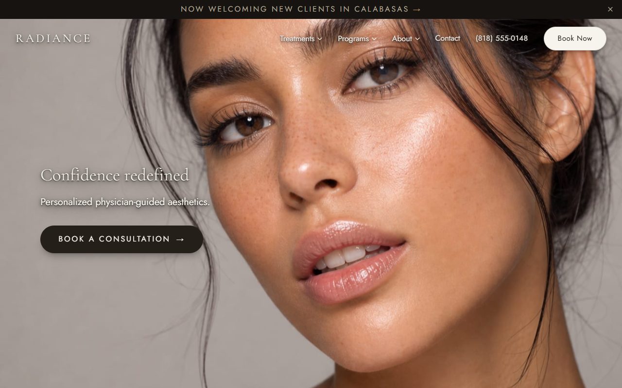 The Radiance Aesthetics & Wellness website
