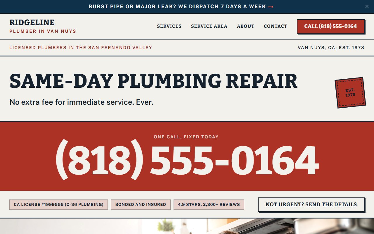 The Ridgeline Plumbing & Drain website